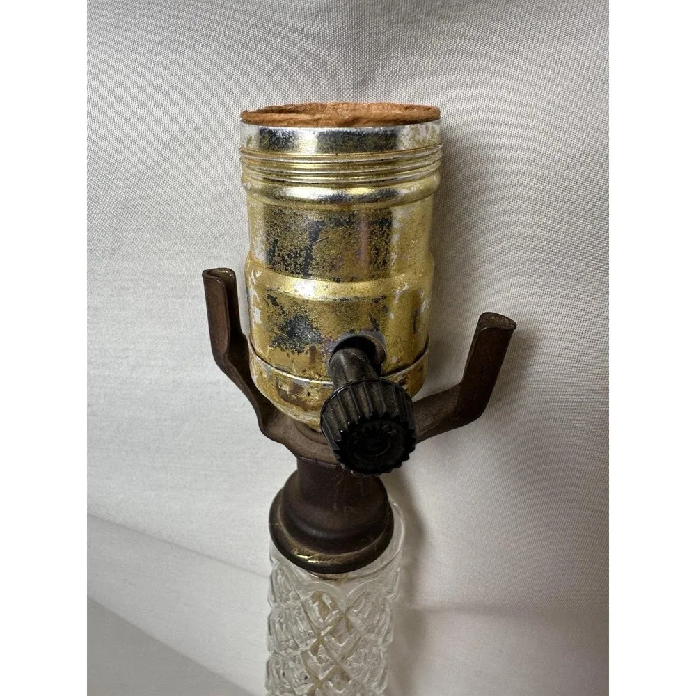 Vintage Glass Column Lamp White Marble Base Brass Hollywood Regency 15